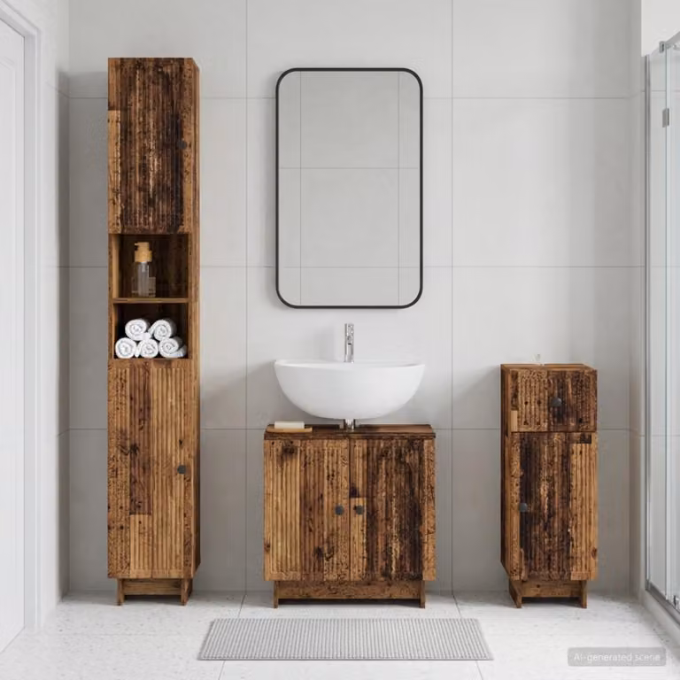 Set di 3 armadietti da bagno vidaXL EDE in legno marrone stile rustico con ante a cerniera e ripiani interni