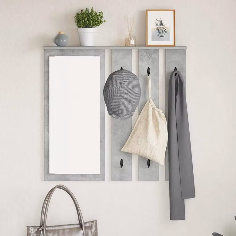 Appendiabiti a muro moderno vidaXL in MDF e metallo, Grigio, L: 84 cm, P: 10 cm, H: 80 cm