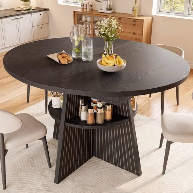 Tavolo da pranzo rotondo allungabile Mivray in MDF e metallo nero opaco, L/P/H: 110 x 110 x 76 cm