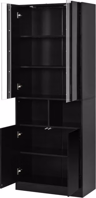 Armadio Chicfurn moderno nero con 4 ante, vani aperti e illuminazione LED, L: 70 cm, P: 35 cm, H: 180 cm