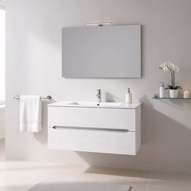 Composizione mobile bagno sospeso con cassetti Taco mod. TALIA Larice Bianco L: 120 cm