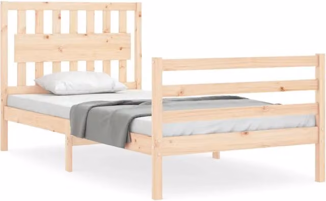 Letto singolo per adulti in legno massello di pino con testiera e doghe fisse L/P/H: 100 x 200 cm