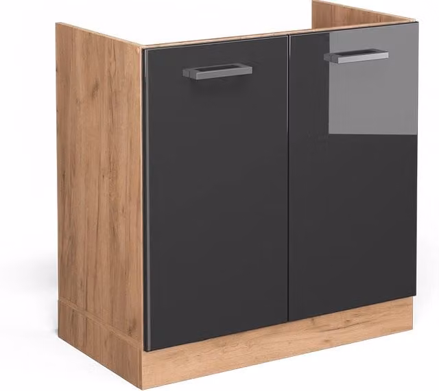 Mobile lavello cucina Vicco R-Line Antracite lucido e Rovere, L: 80 cm