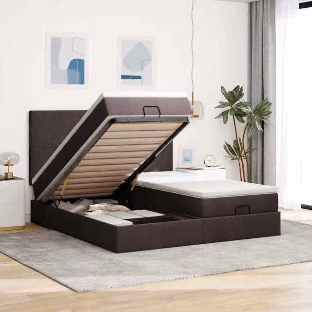 Letto con contenitore a sollevamento vidaXL in tessuto con illuminazione sottostante e porta USB, L/P/H: 200 x 200 x 128 cm