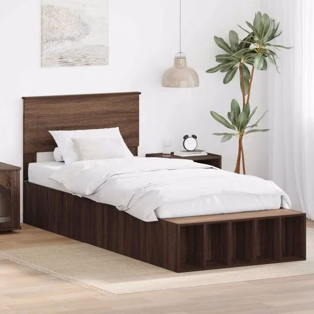 Struttura letto moderna con scaffale e cassetti vidaXL in legno color rovere marrone L: 75 cm, P: 190 cm, H: 215,5 cm