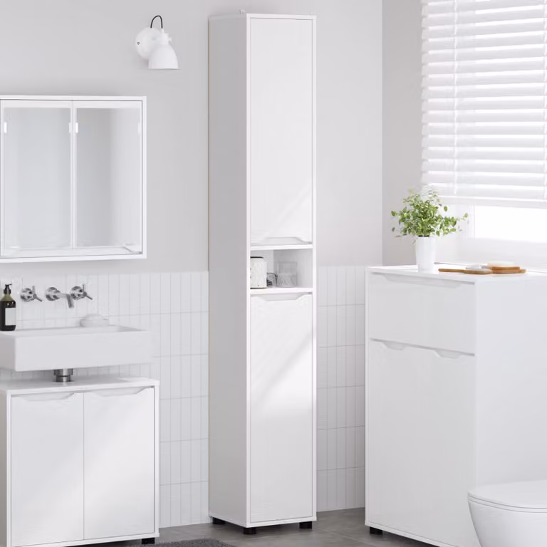 Mobile da bagno moderno vidaXL bianco con ante a battente e ripiani interni L: 30,5 cm, P: 30 cm, H: 195 cm