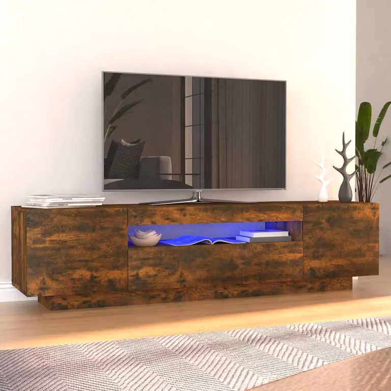 Mobile Porta TV Moderno vidaXL con Luci LED Integrate in Rovere Fumo Marrone L: 160 cm, P: 35 cm, H: 40 cm