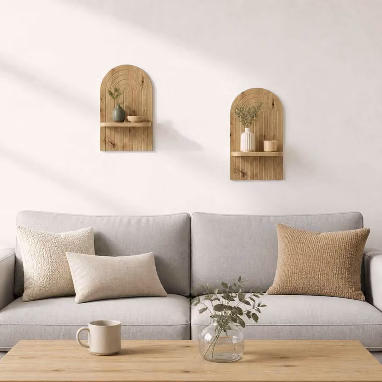 Set di 2 scaffali da parete vidaXL in legno Rovere, design minimalista, L 23 cm x P 13,5 cm x H 37,5 cm