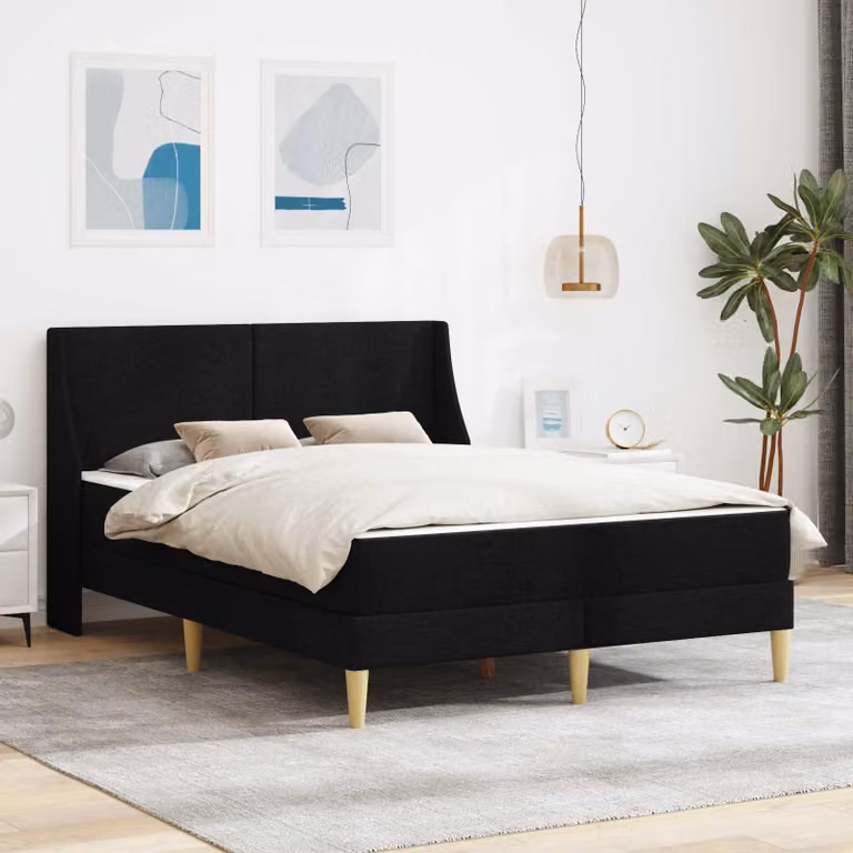 Letto moderno vidaXL con materasso in schiuma e testiera imbottita in tessuto nero