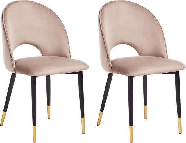 Set di 2 sedie da pranzo BELIANI in velluto beige con gambe in metallo nero stile glamour