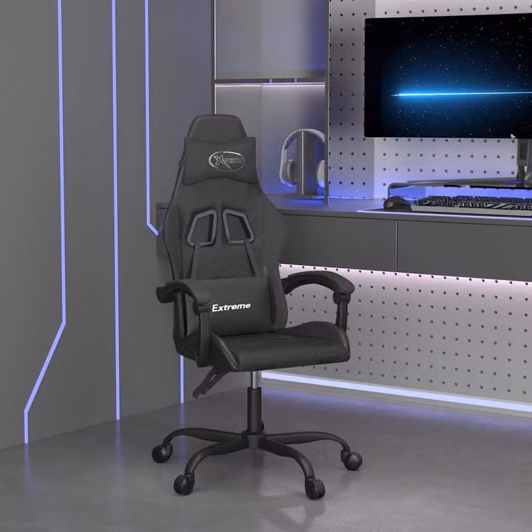 Sedia da Gaming vidaXL Girevole Nera in Similpelle con Poggiatesta e Braccioli