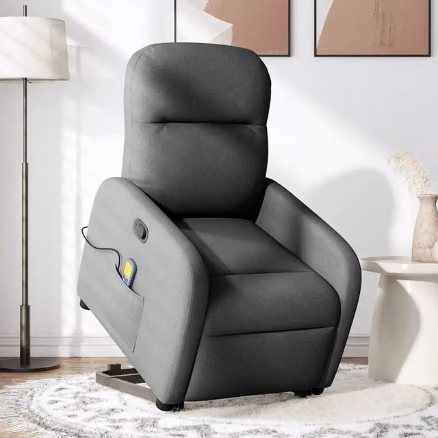 Poltrona Alzapersona Reclinabile con Massaggio vidaXL Grigio con Braccioli e Assistenza Elettrica per Anziani