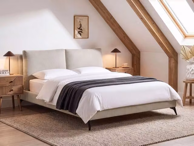 Letto imbottito Beliani in velluto a coste beige L/P: 180 x 200 cm