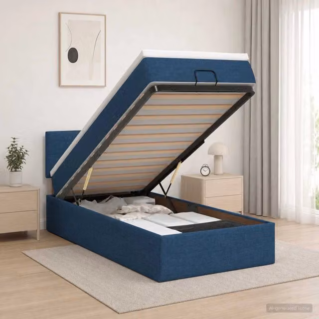 Letto ottomano con materasso ibrido vidaXL blu L: 100 cm, P: 200 cm, H: 88 cm