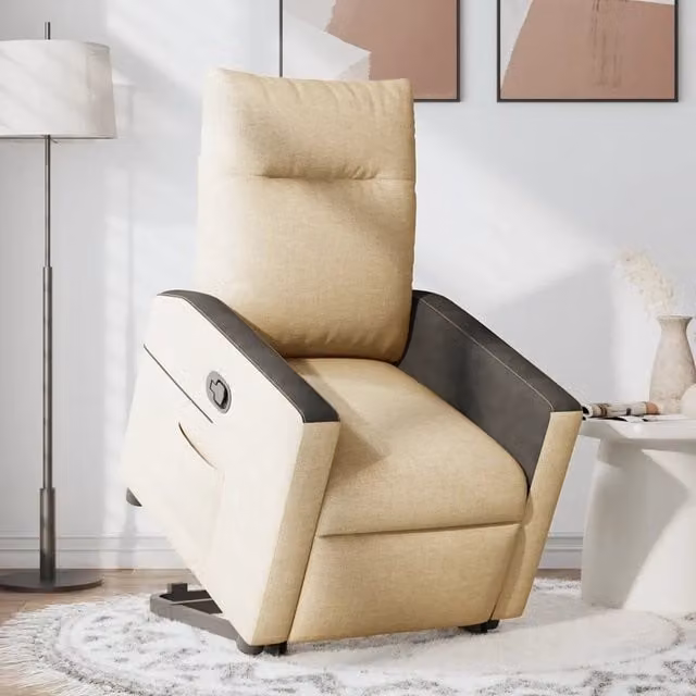 Poltrona Alzapersona Reclinabile vidaXL in Tessuto con Assistenza Elettrica, Beige e Nero per Senior