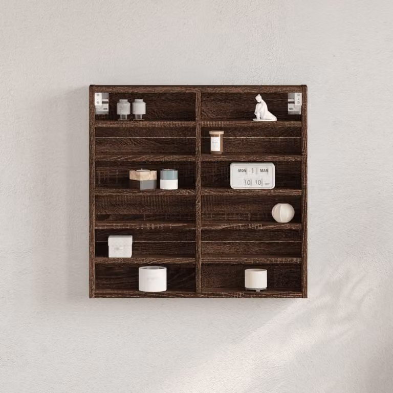 Armadietto Vetrina vidaXL in Legno Rovere Marrone con Ante in Vetro e Mensole Interne, da Appendere al Muro, L: 60 cm, P: 8,5 cm, H: 58 cm