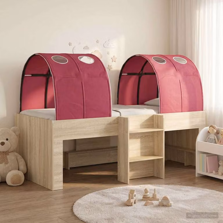 Letto per bambini con tunnel vidaXL in legno ingegnerizzato, colore Sonoma e Rosso, L: 193 cm, P: 120 cm, H: 96 cm