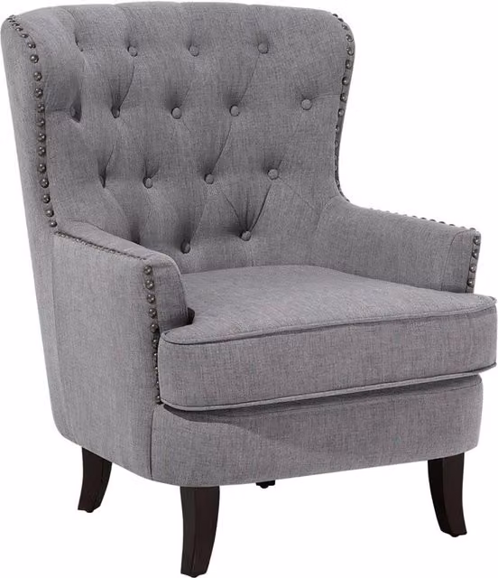 Poltrona Wingback Chesterfield BELIANI in tessuto grigio con schienale capitonné e gambe in legno, L: 93 cm, P: 75 cm, H: 90 cm