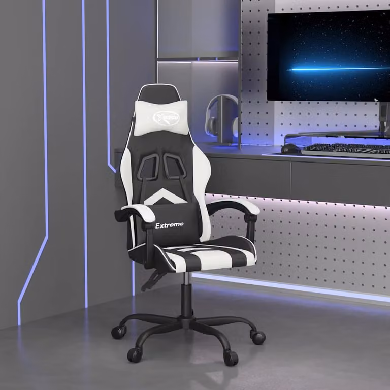 Sedia da Gaming Girevole vidaXL in Similpelle Nero e Bianco con Poggiatesta e Braccioli