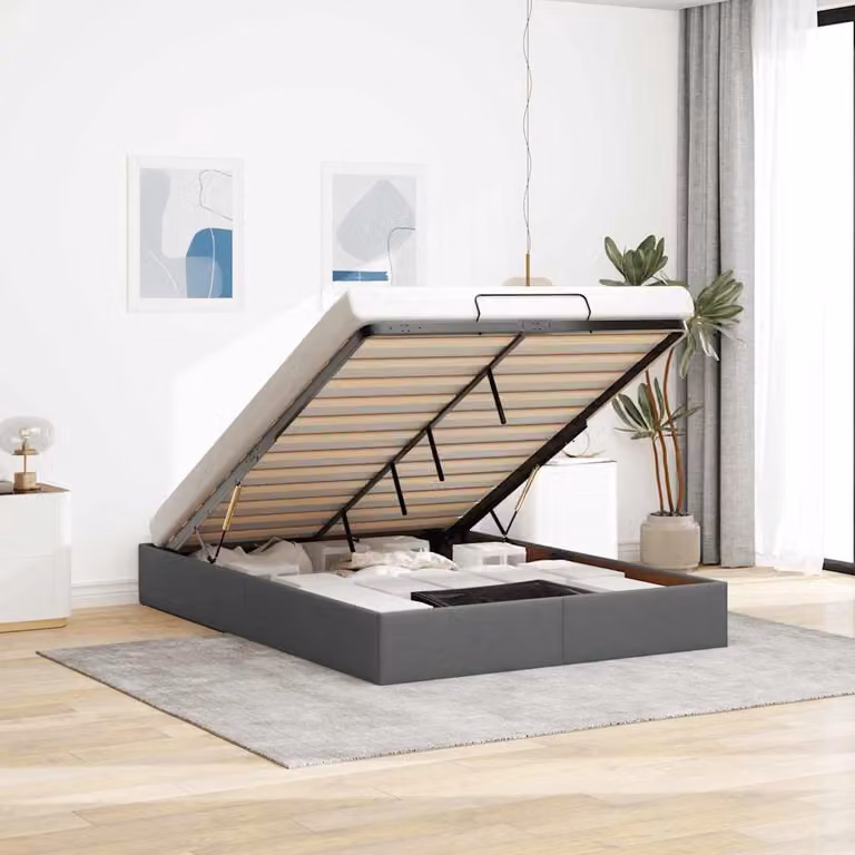 Struttura Letto con Contenitore a Sollevamento vidaXL in Tessuto Grigio, L: 140 cm, P: 193 cm