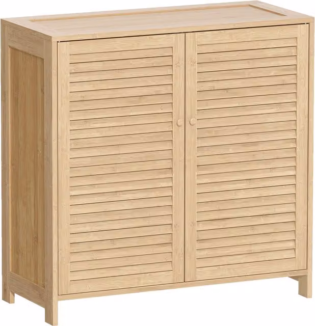 Scarpiera HOMCOM in bambù con ante a persiana e ripiani regolabili, capacità 14 paia, finitura naturale, L 80 x P 35 x H 80 cm