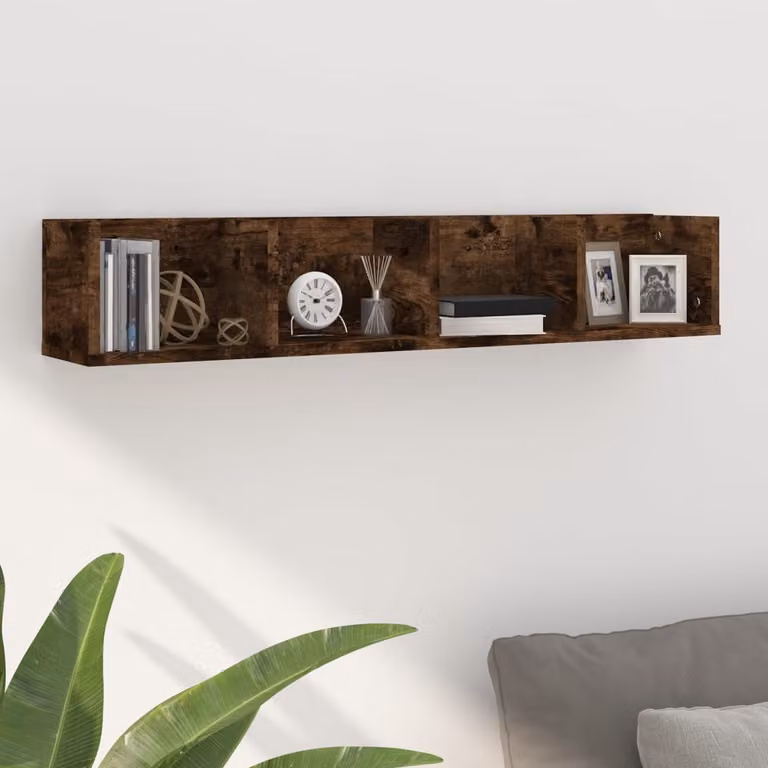 Mensola da muro vidaXL per porta PC in legno Rovere Fumo, L 100 x P 18 x H 18 cm