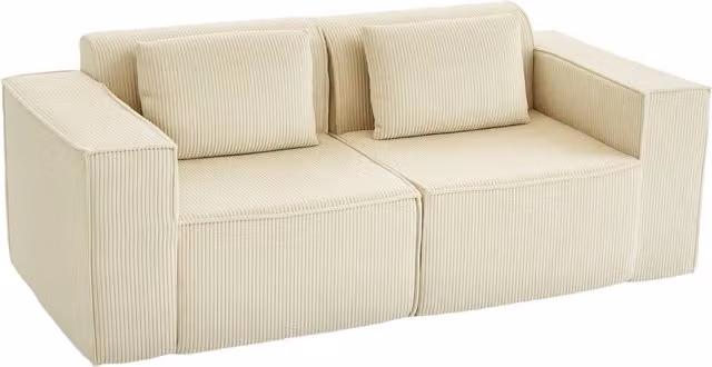 Divano Modulare a 3 Posti HOMCOM in Velluto a Coste Beige con Seduta Profonda e 2 Cuscini