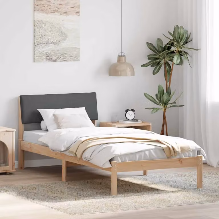 Struttura del letto moderna vidaXL in legno di pino con tessuto marrone e grigio scuro L/P: 100 x 200 cm