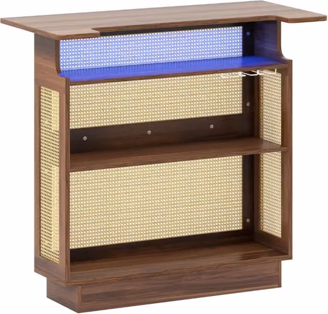 Tavolino da bar HELLOSHOP26 in rattan e MDF marrone con stile rustico per soggiorno o cucina L/P/H: 120 x 55 x 110 cm
