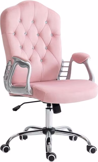 Sedia da ufficio Vinsetto in velluto rosa con braccioli e schienale regolabile per home office