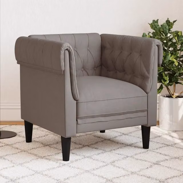 Poltrona Chesterfield vidaXL in tessuto beige e grigio con braccioli per soggiorno