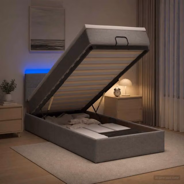 Letto Ottomano con Materasso e LED vidaXL Grigio e Bianco L: 200 cm, P: 80 cm, H: 88 cm