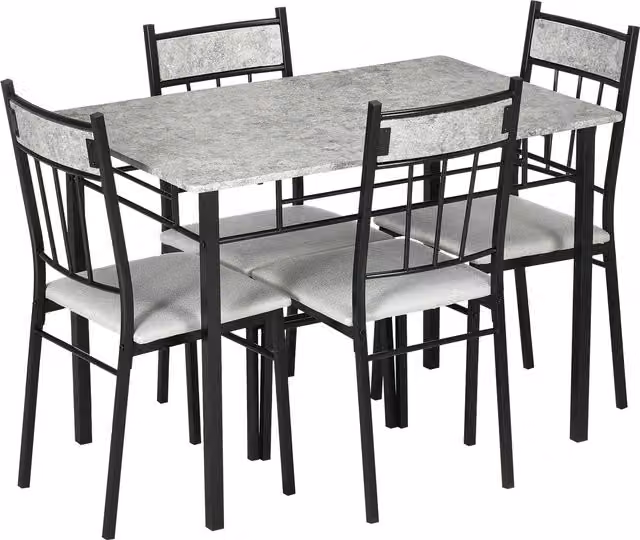 Set da pranzo HOMCOM composto da tavolo rettangolare e 4 sedie con seduta imbottita in grigio moderno