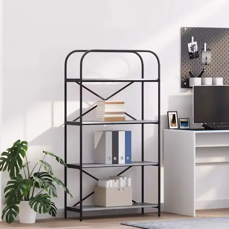 Libreria moderna vidaXL a 4 livelli in MDF e metallo, L 80 cm x P 30 cm x H 146 cm, Grigio e Nero
