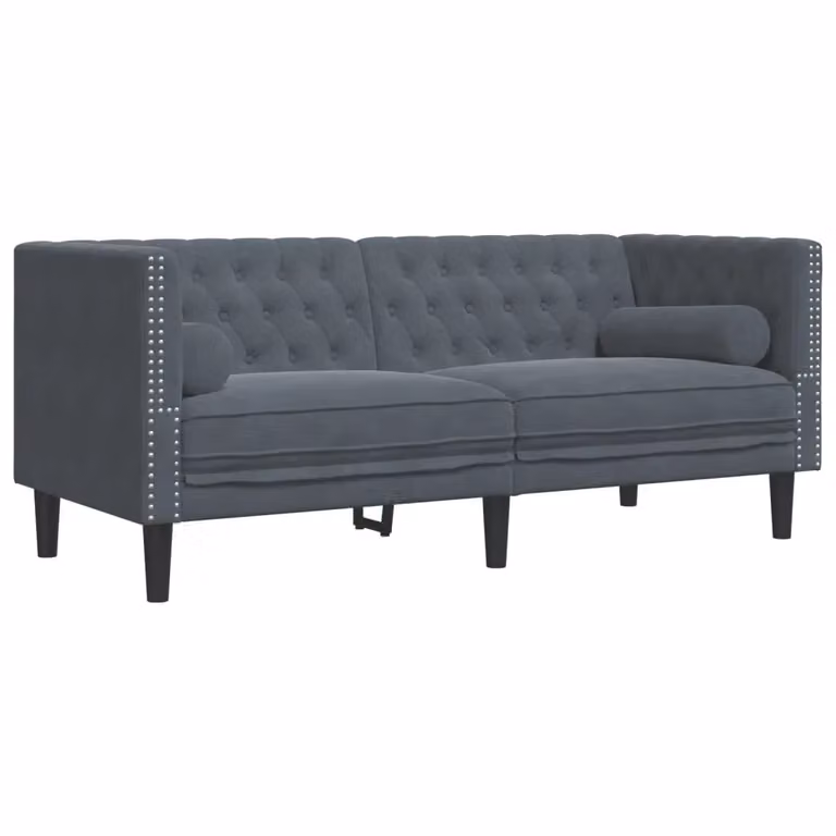 Divano Chesterfield a 2 posti vidaXL in velluto grigio con cuscini inclusi L: 174 cm, P: 74,5 cm, H: 70,5 cm