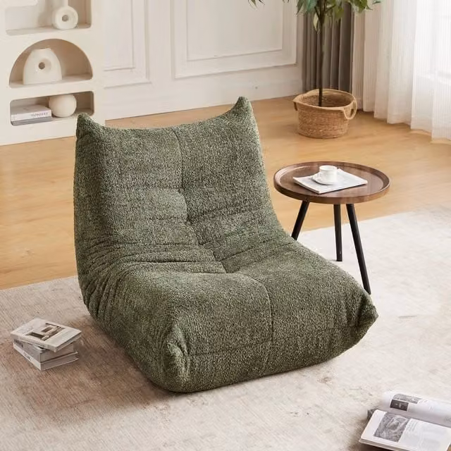 Divano stile Togo Minimal senza braccioli in chenille grigio chiaro con memory foam per soggiorno, camera da letto o ufficio