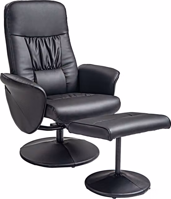 Set Poltrona Relax con Poggiapiedi HOMCOM in ecopelle Nera, con schienale inclinabile e base girevole