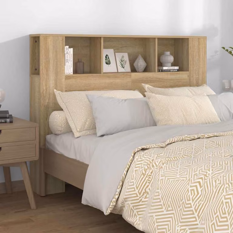Testiera con scomparti laterali vidaXL in legno Rovere Sonoma, L 140 x P 18,5 x H 104,5 cm