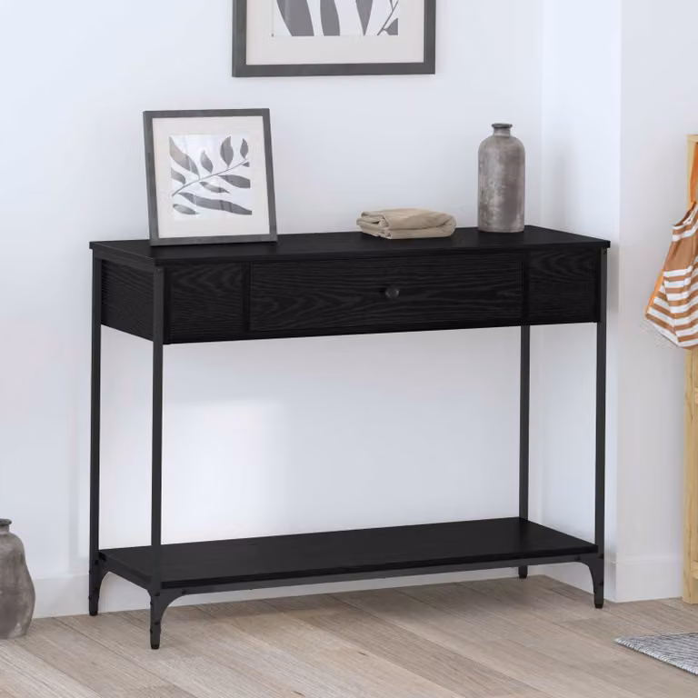 vidaXL Tavolo consolle in stile rustico nero e rovere L: 100 cm, P: 34.5 cm, H: 75 cm