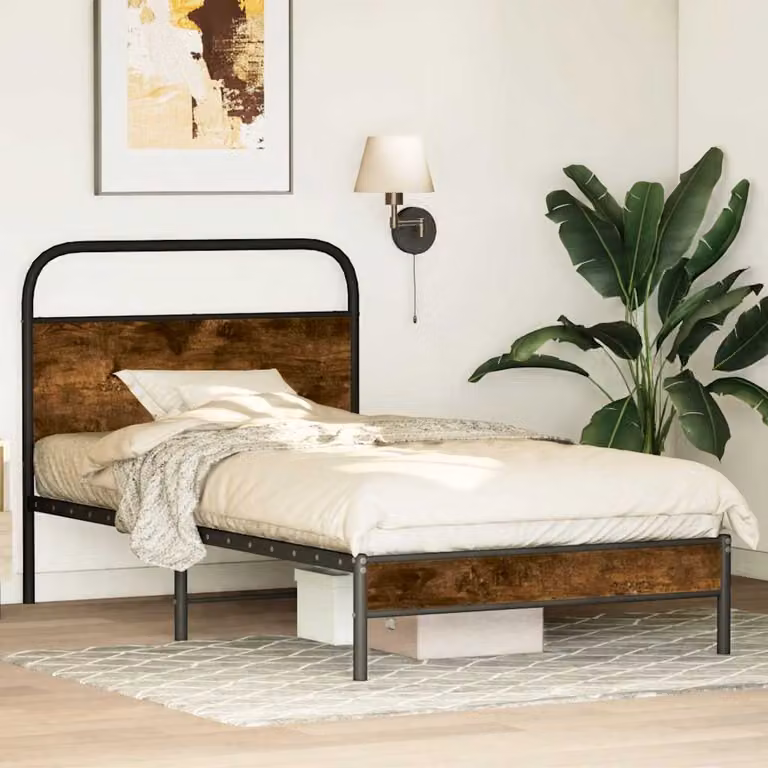 vidaXL Giroletto senza Materasso in Truciolato e Metallo, Rovere Fumo, L/P/H: 90 x 200 cm