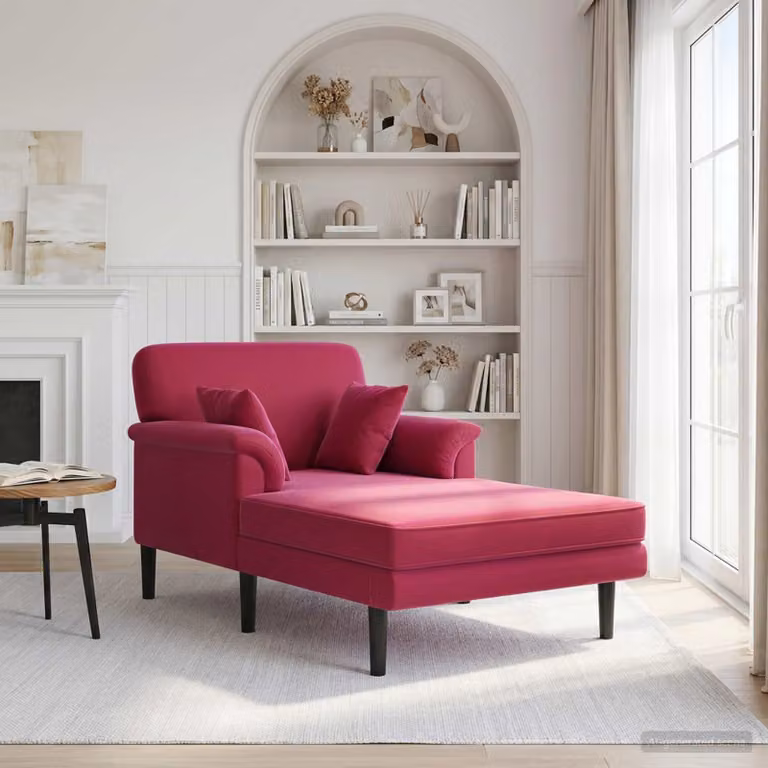Chaise longue moderna vidaXL in velluto rosso con cuscini inclusi L/P/H: 174 x 101 x 90 cm