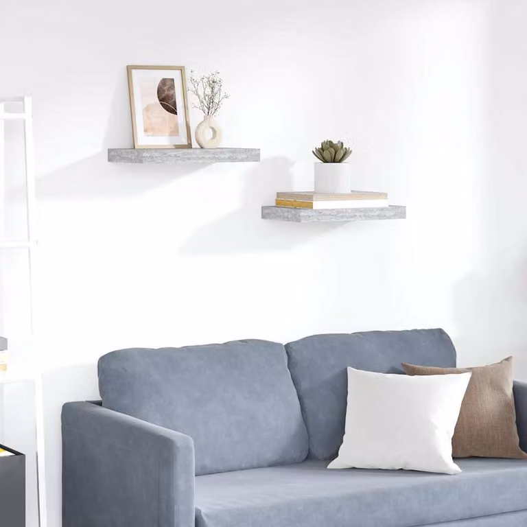 Set di 2 Scaffali a Parete vidaXL in MDF e Metallo, Colore Grigio Cemento, L 40 cm x P 23,5 cm x H 3,8 cm