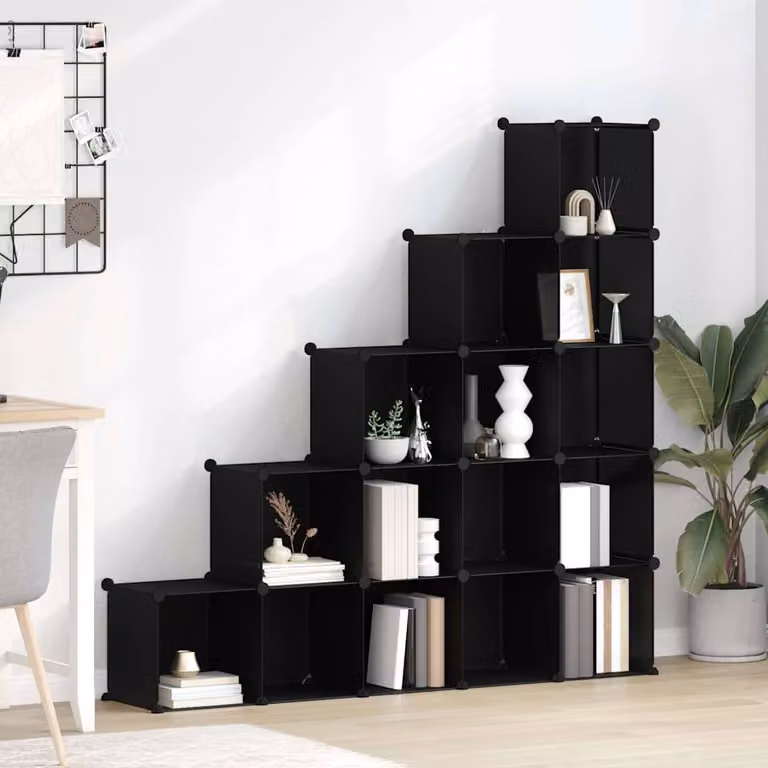 vidaXL Organizzatore Portaoggetti con 15 Cubi in Plastica e Metallo, Colore Nero, H 155,0 x L 76,7 x P 32,0 cm