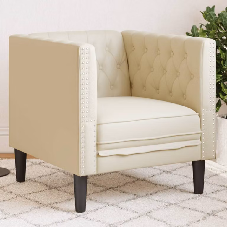 Poltrona Chesterfield vidaXL in ecopelle beige con braccioli