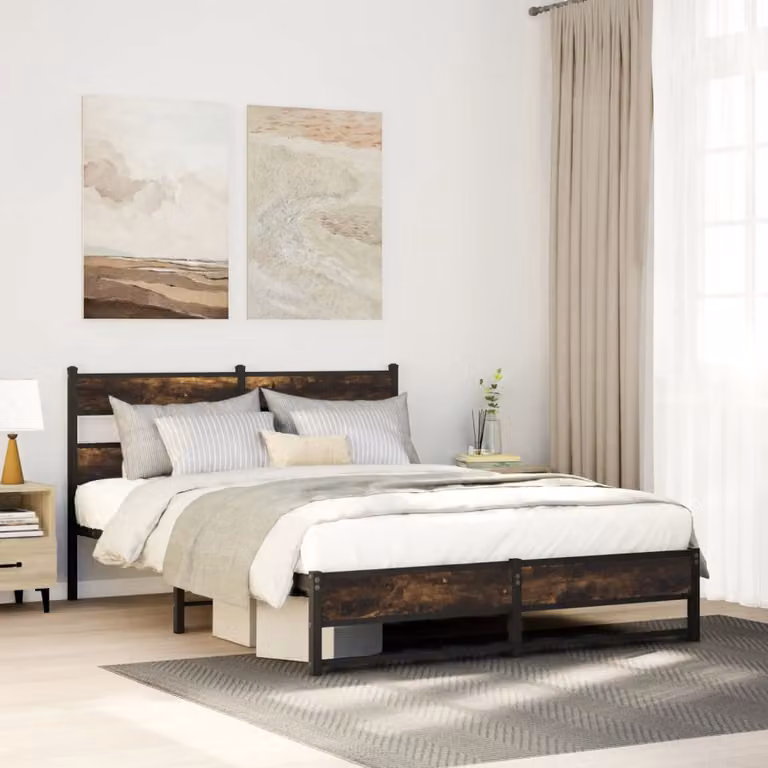 vidaXL Giroletto in Metallo Rovere Fumo senza Materasso L/P/H: 140 x 190 x 91,5 cm