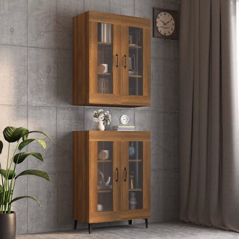 Armadietto Pensile a Parete vidaXL in Rovere Marrone con Ante in Vetro L: 69,5 cm, P: 34 cm, H: 90 cm