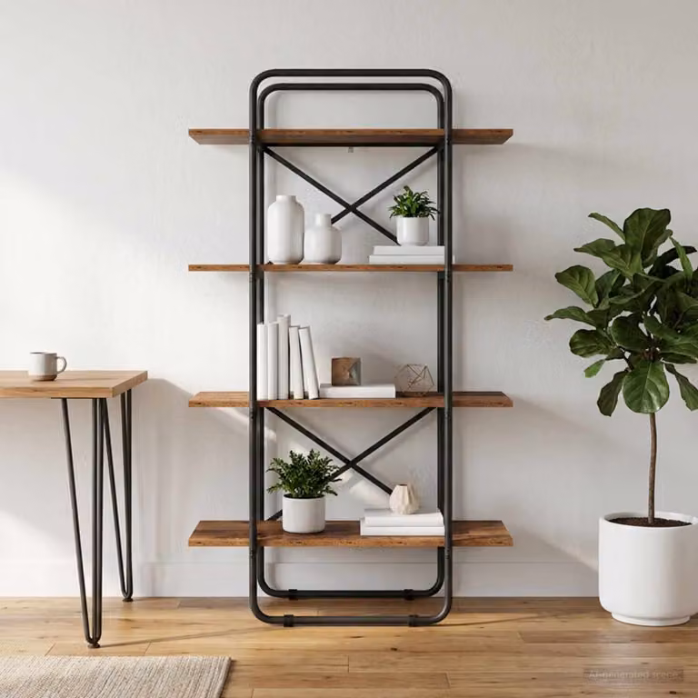Libreria vidaXL a 4 livelli in stile industriale, colore marrone quercia, L 60 cm x P 35 cm x H 140 cm