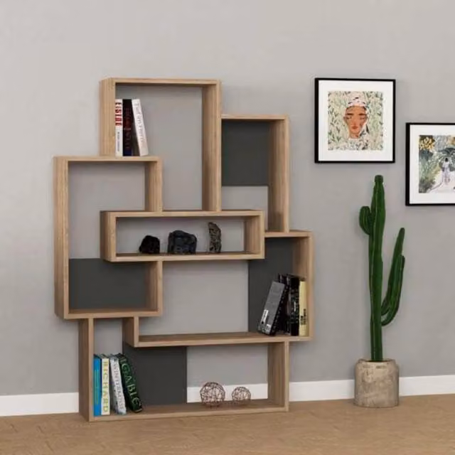 Libreria moderna Barce in legno color rovere con pannello posteriore L: 101 cm, P: 22 cm, H: 132 cm