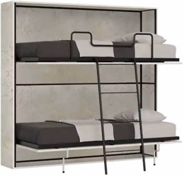 Letto a scomparsa doppio Kivio con materasso in schiuma e struttura in faggio, disponibile in bianco o grigio