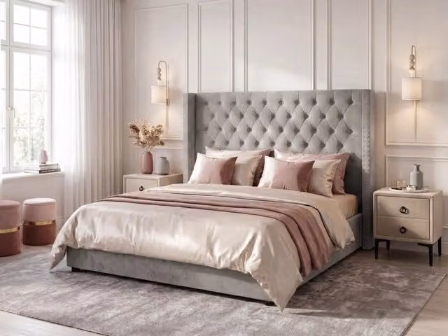 Letto contenitore Beliani in velluto grigio chiaro e argento con base lift up, L/P: 180 x 200 cm